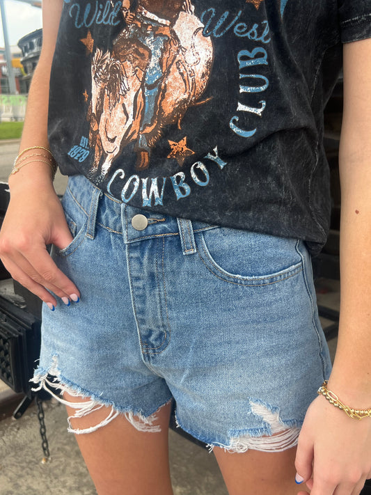 High Waist Distressed washed Denim Shorts